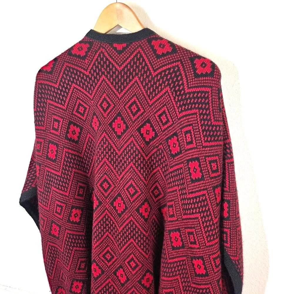 Alpafina Alpaca Shawl Wrap Red Black Geometric Poncho Cape One Size Peru